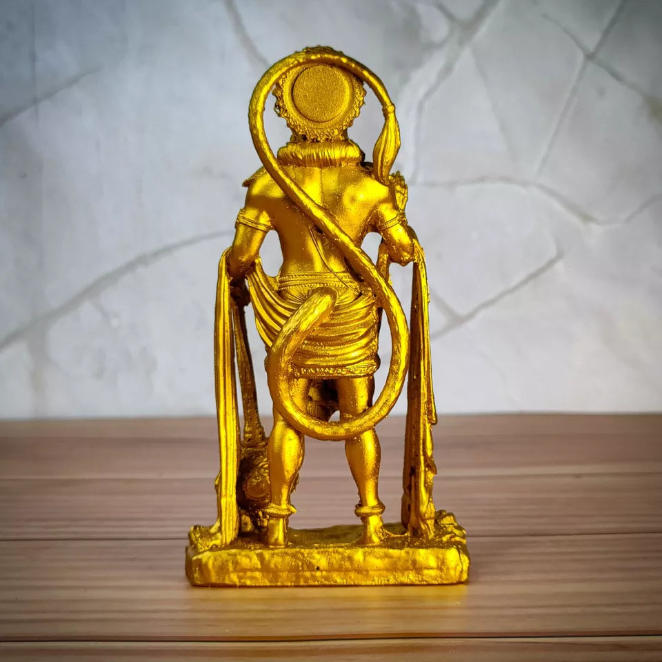 Indian Handicraft Golden Colour Shri Hanuman Idol - Kalesh Monk