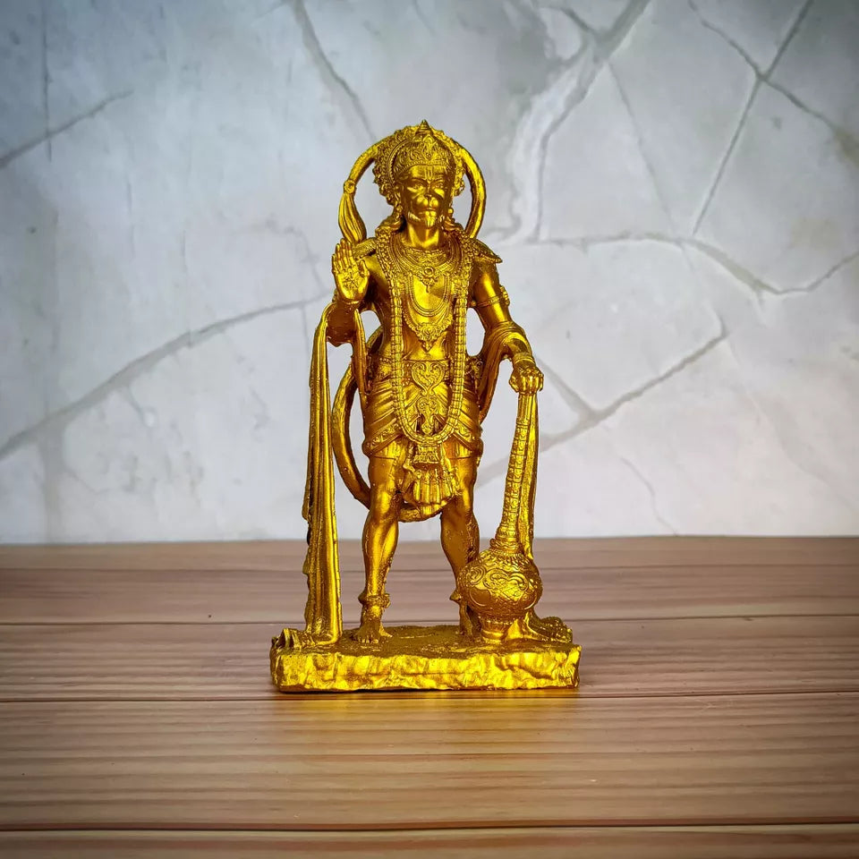Indian Handicraft Golden Colour Shri Hanuman Idol - Kalesh Monk