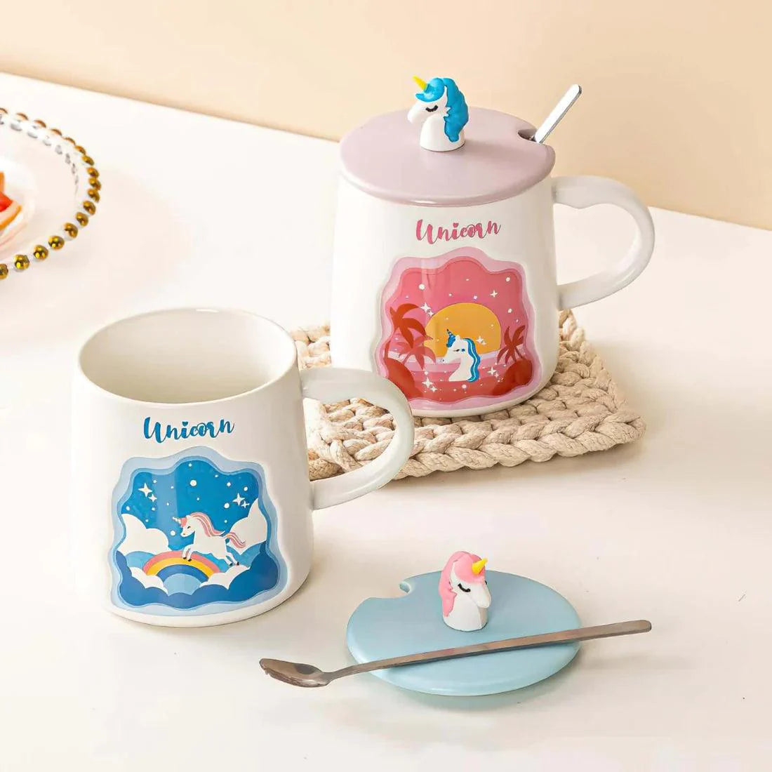 Ceramic Coffee Mug Unicorn Mug with 3D Unicorn lid & Spoon